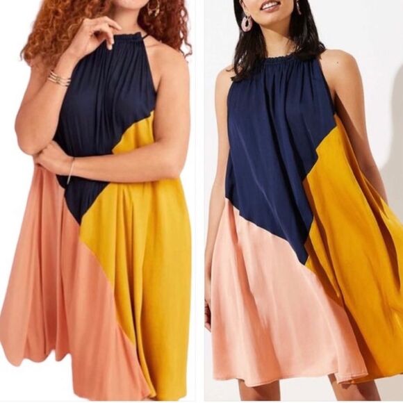 LOFT Women's Colorblock Halter Swing and Flowy Dress - Picture 1 of 8